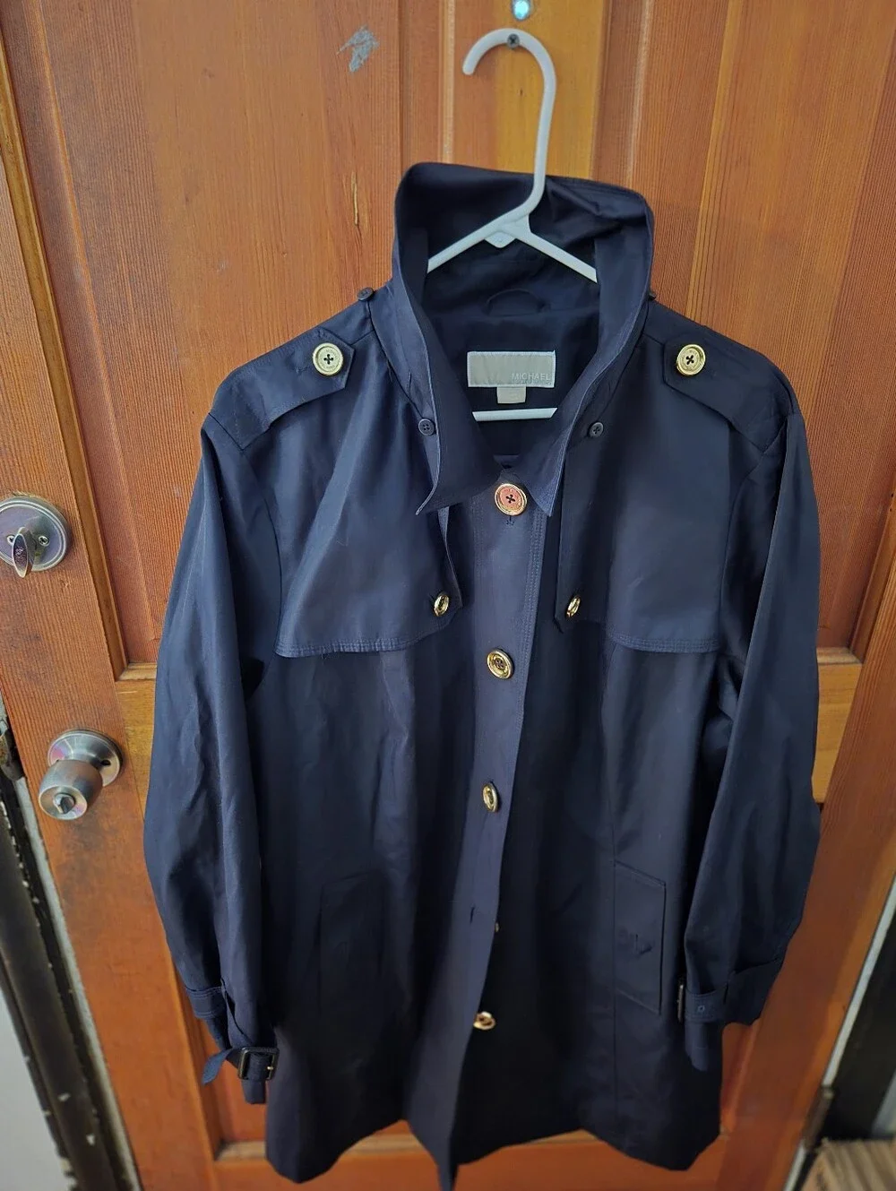 Woman Navy Trench Coat with Button Front